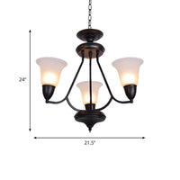 3/5/6 Lights Pendant Light Classic Bell Frosted Glass Chandelier in Deep Tan - Rebooters