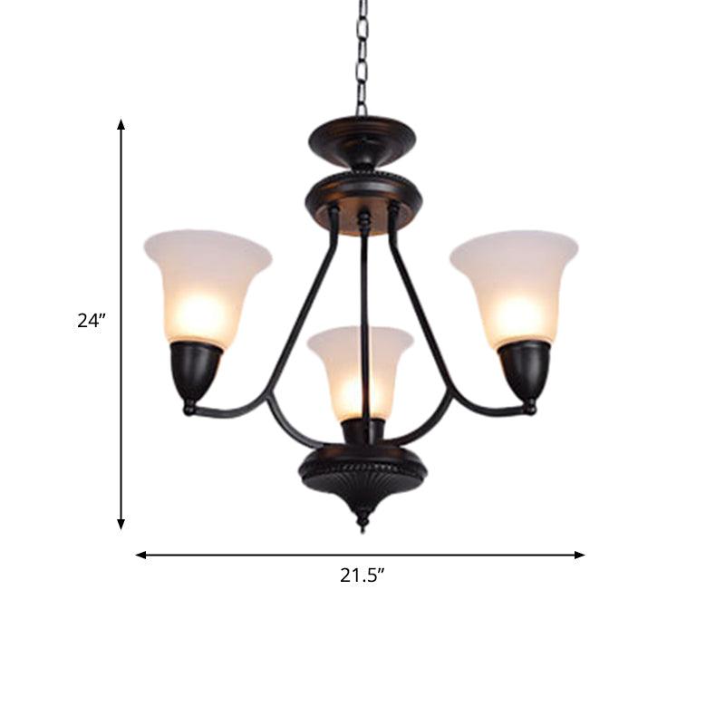3/5/6 Lights Pendant Light Classic Bell Frosted Glass Chandelier in Deep Tan - Rebooters