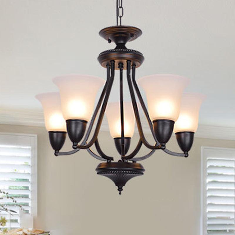 3/5/6 Lights Pendant Light Classic Bell Frosted Glass Chandelier in Deep Tan - Rebooters