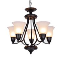 3/5/6 Lights Pendant Light Classic Bell Frosted Glass Chandelier in Deep Tan - Rebooters