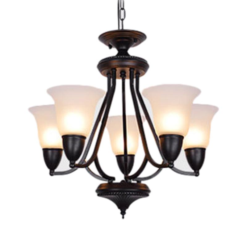 3/5/6 Lights Pendant Light Classic Bell Frosted Glass Chandelier in Deep Tan - Rebooters