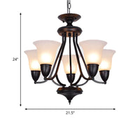 3/5/6 Lights Pendant Light Classic Bell Frosted Glass Chandelier in Deep Tan - Rebooters