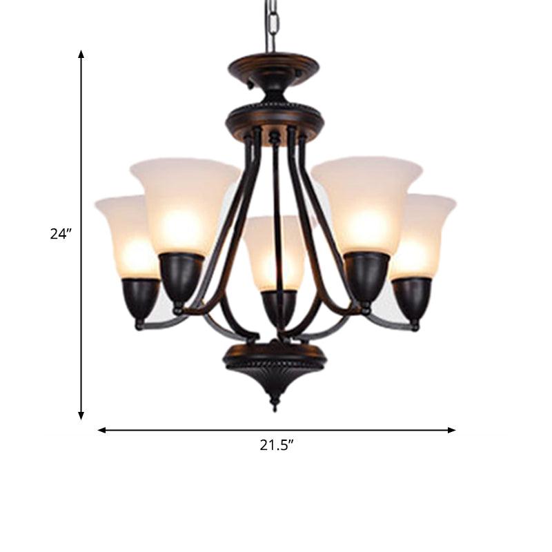3/5/6 Lights Pendant Light Classic Bell Frosted Glass Chandelier in Deep Tan - Rebooters