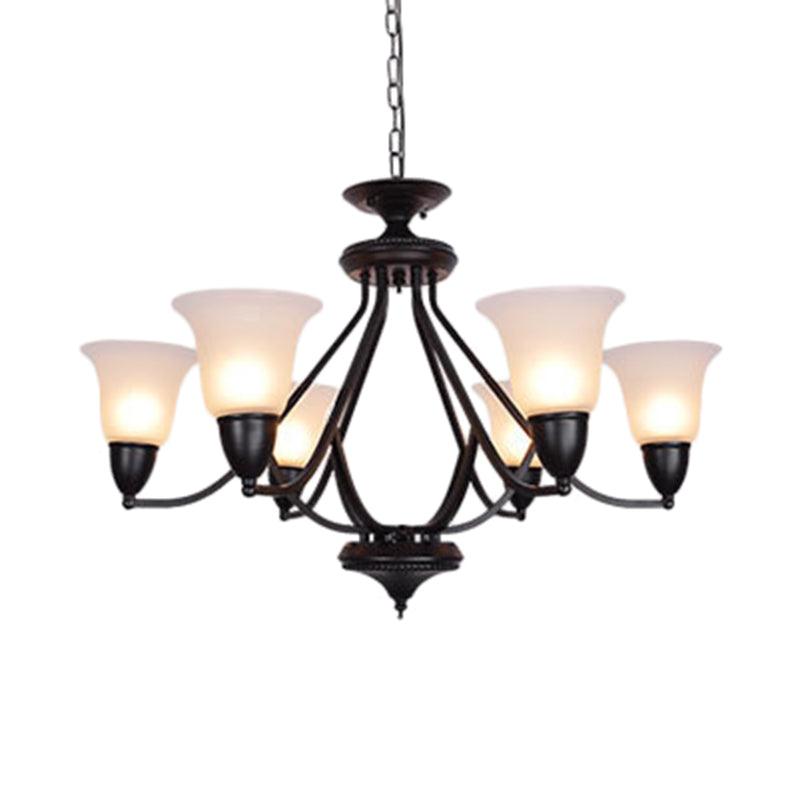 3/5/6 Lights Pendant Light Classic Bell Frosted Glass Chandelier in Deep Tan - Rebooters