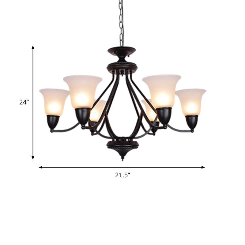 3/5/6 Lights Pendant Light Classic Bell Frosted Glass Chandelier in Deep Tan - Rebooters