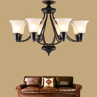 3/5/6 Lights Pendant Light Classic Bell Frosted Glass Chandelier in Deep Tan - Rebooters