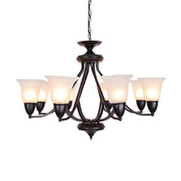 3/5/6 Lights Pendant Light Classic Bell Frosted Glass Chandelier in Deep Tan - Rebooters