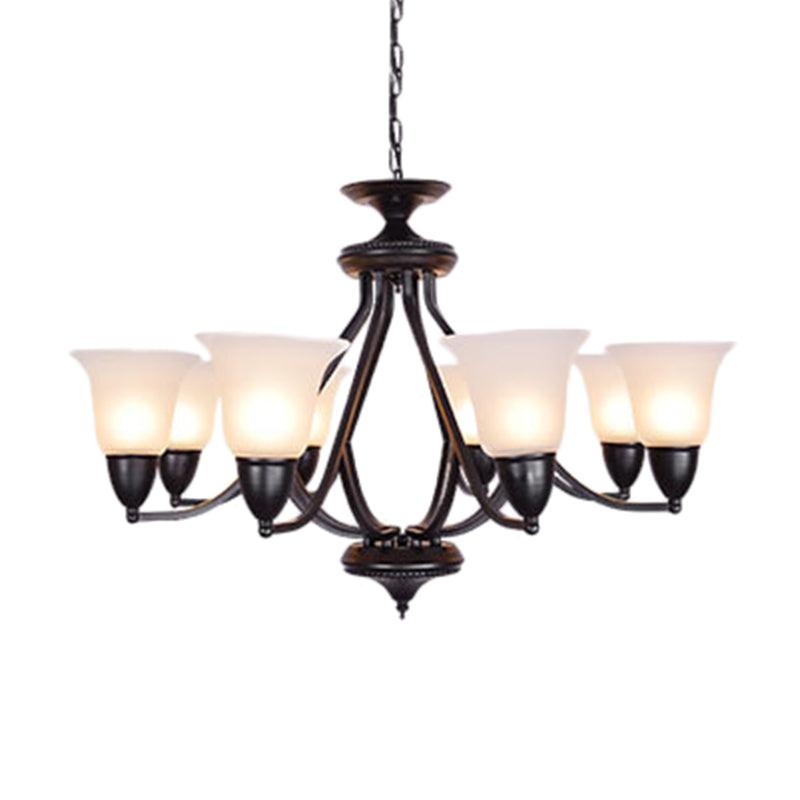 3/5/6 Lights Pendant Light Classic Bell Frosted Glass Chandelier in Deep Tan - Rebooters