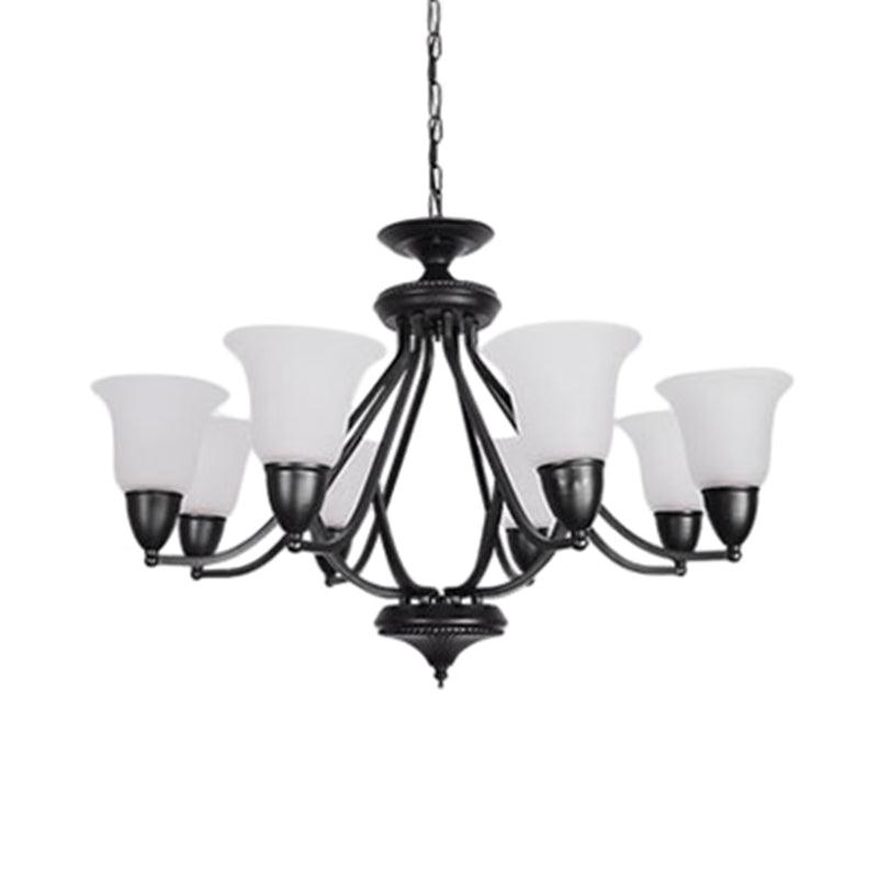 3/5/6 Lights Pendant Light Classic Bell Frosted Glass Chandelier in Deep Tan - Rebooters