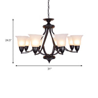 3/5/6 Lights Pendant Light Classic Bell Frosted Glass Chandelier in Deep Tan - Rebooters