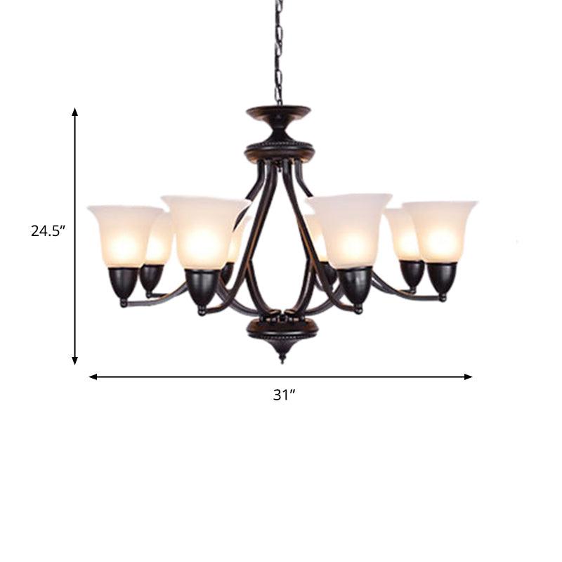 3/5/6 Lights Pendant Light Classic Bell Frosted Glass Chandelier in Deep Tan - Rebooters