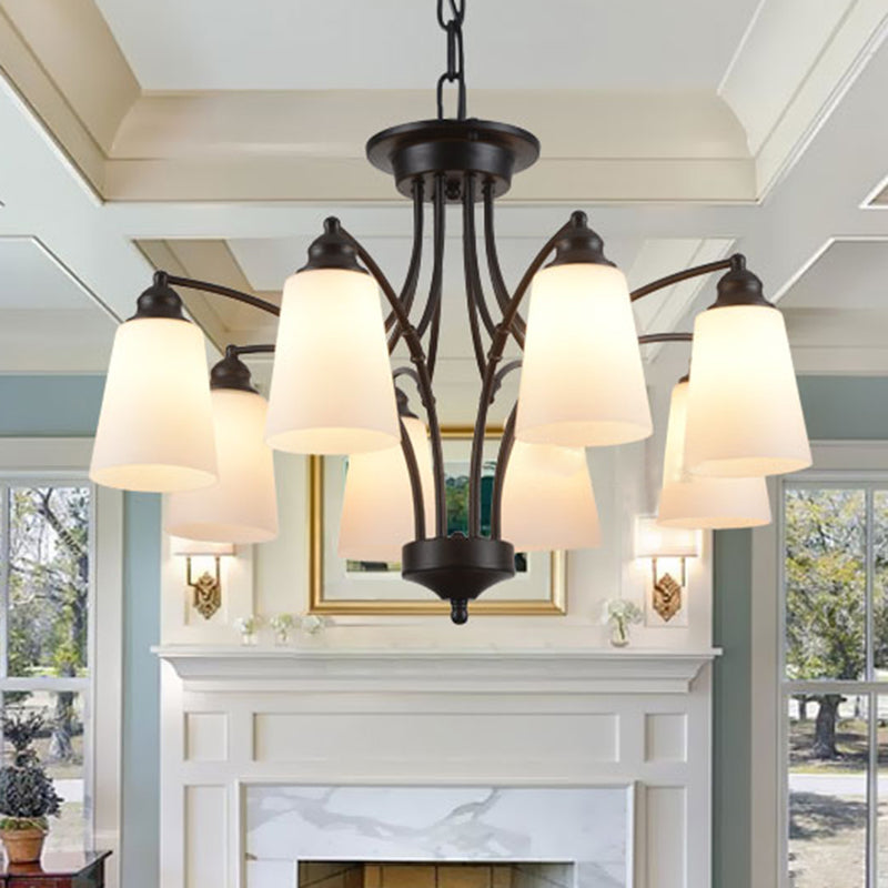 3/6/8 Lights Frosted Glass Hanging Chandelier Black Pendant - Rebooters