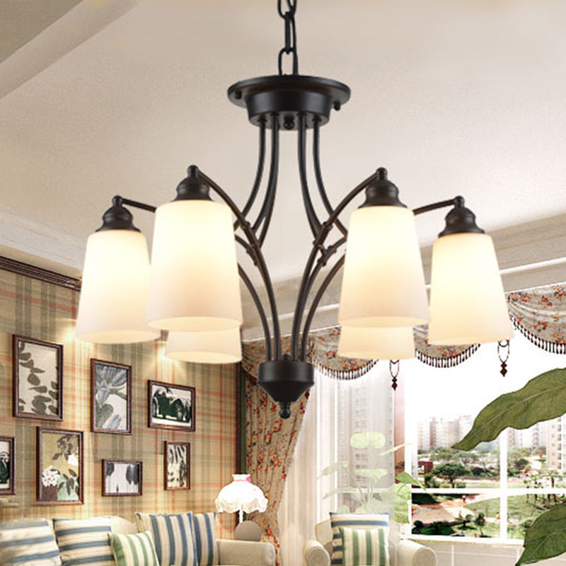 3/6/8 Lights Frosted Glass Hanging Chandelier Black Pendant - Rebooters