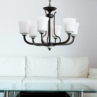 Bell Living Room Pendant Chandelier Traditional Opal Glass 3/6 Lights Black Fixture - Rebooters