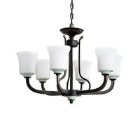 Bell Living Room Pendant Chandelier Traditional Opal Glass 3/6 Lights Black Fixture - Rebooters