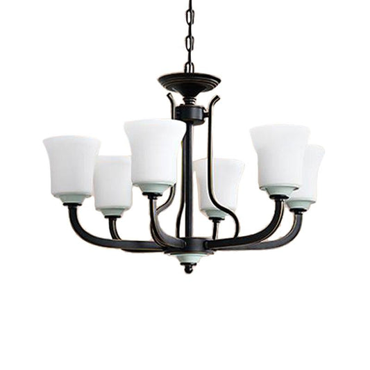 Bell Living Room Pendant Chandelier Traditional Opal Glass 3/6 Lights Black Fixture - Rebooters