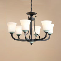 Bell Living Room Pendant Chandelier Traditional Opal Glass 3/6 Lights Black Fixture - Rebooters