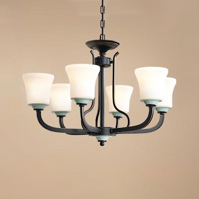 Bell Living Room Pendant Chandelier Traditional Opal Glass 3/6 Lights Black Fixture - Rebooters
