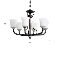 Bell Living Room Pendant Chandelier Traditional Opal Glass 3/6 Lights Black Fixture - Rebooters