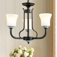 Bell Living Room Pendant Chandelier Traditional Opal Glass 3/6 Lights Black Fixture - Rebooters