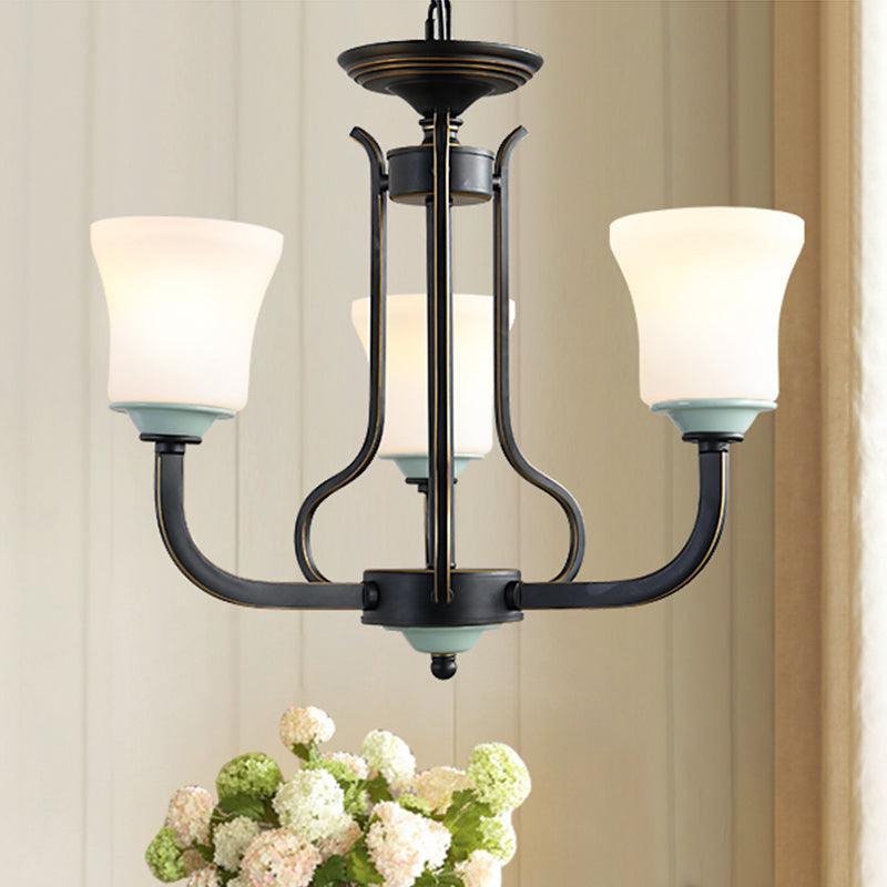 Bell Living Room Pendant Chandelier Traditional Opal Glass 3/6 Lights Black Fixture - Rebooters