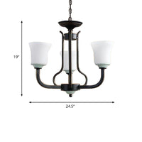 Bell Living Room Pendant Chandelier Traditional Opal Glass 3/6 Lights Black Fixture - Rebooters