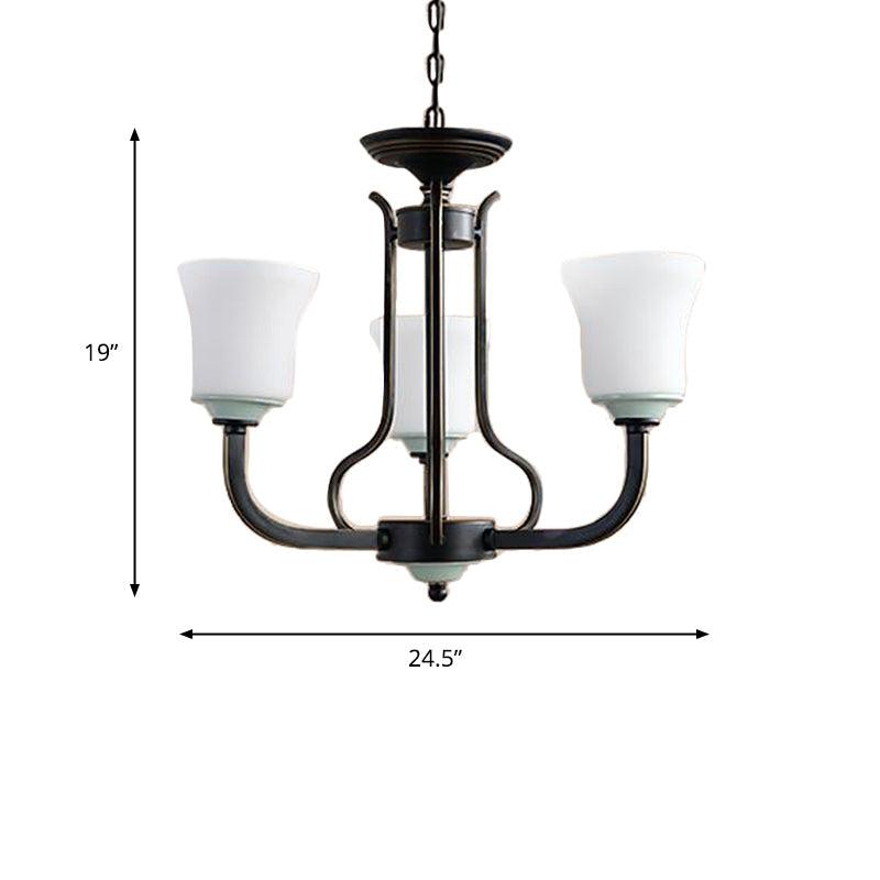 Bell Living Room Pendant Chandelier Traditional Opal Glass 3/6 Lights Black Fixture - Rebooters