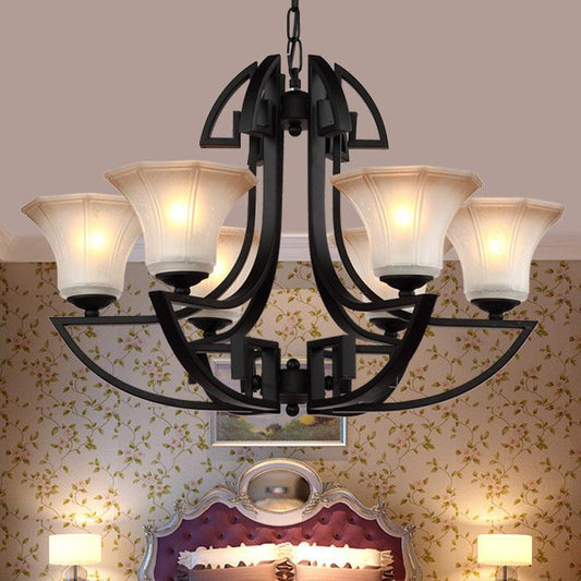 Black 3/6 Lights Pendant Chandelier Vintage Frosted Glass - Rebooters