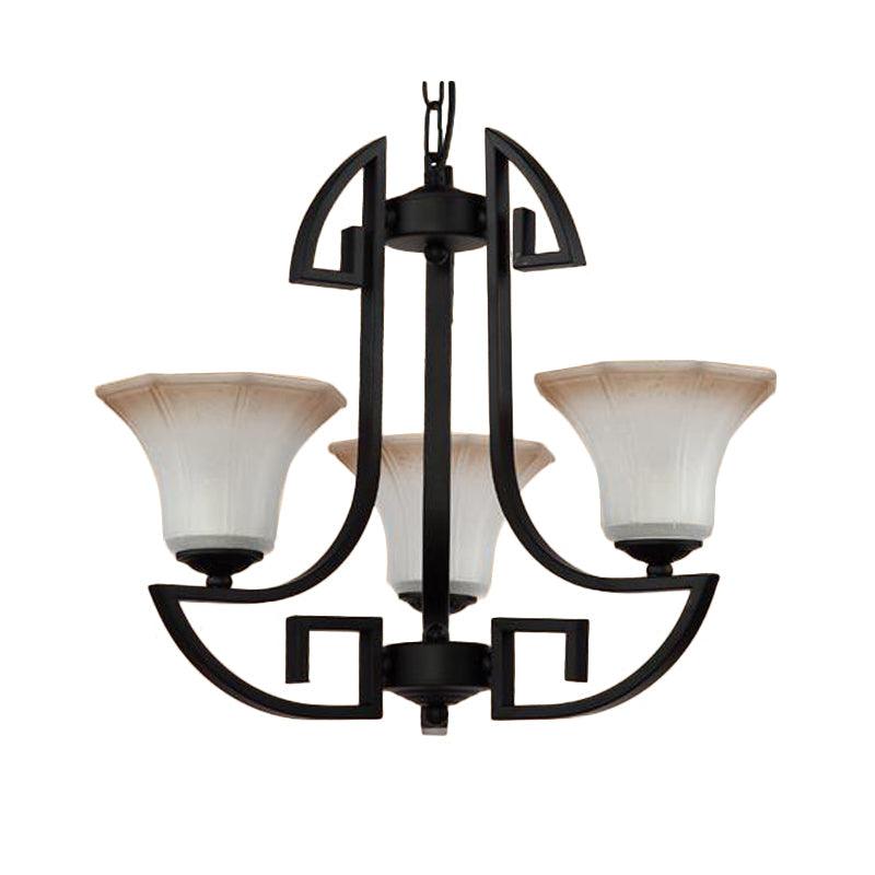Black 3/6 Lights Pendant Chandelier Vintage Frosted Glass - Rebooters
