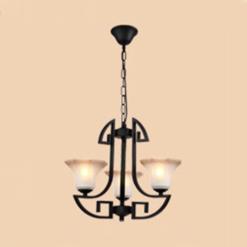 Black 3/6 Lights Pendant Chandelier Vintage Frosted Glass - Rebooters