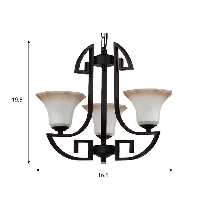 Black 3/6 Lights Pendant Chandelier Vintage Frosted Glass - Rebooters