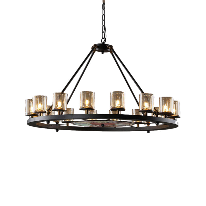 Clear Glass Wagon Wheel Hanging Chandelier 12/16 Lights - Rebooters