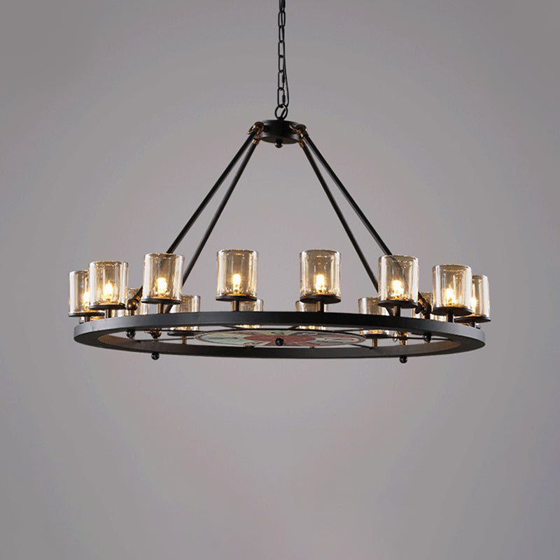 Clear Glass Wagon Wheel Hanging Chandelier 12/16 Lights - Rebooters