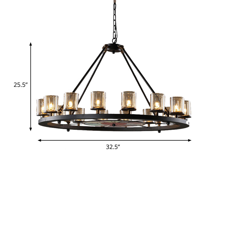 Clear Glass Wagon Wheel Hanging Chandelier 12/16 Lights - Rebooters