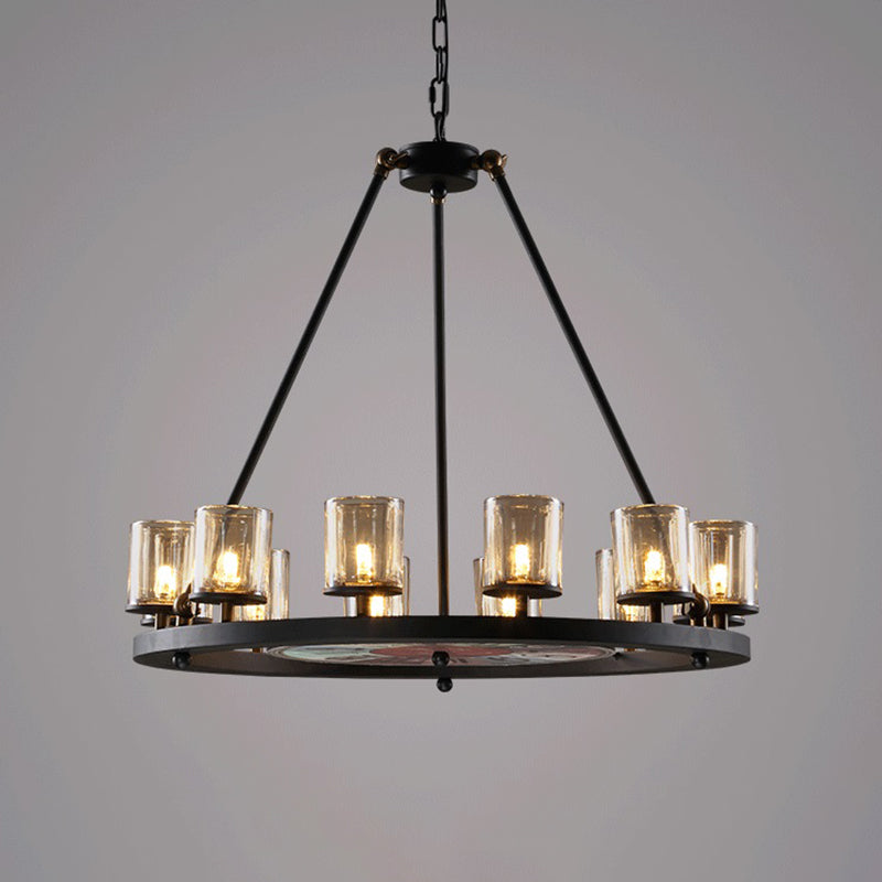 Clear Glass Wagon Wheel Hanging Chandelier 12/16 Lights - Rebooters