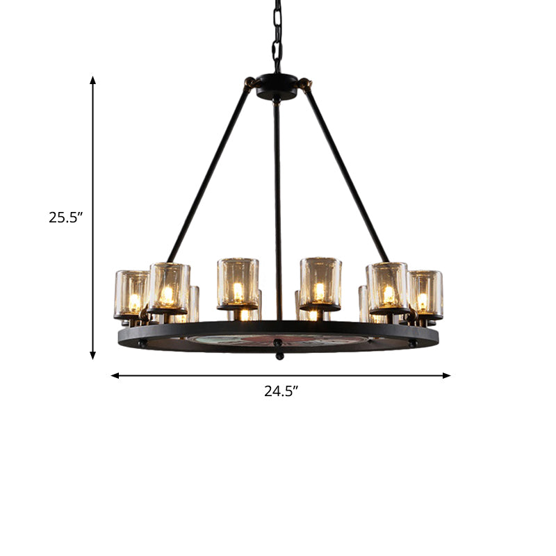 Clear Glass Wagon Wheel Hanging Chandelier 12/16 Lights - Rebooters