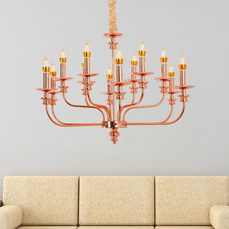 Candle-Style Living Room Pendant Chandelier Rose Gold 12 Lights - Rebooters