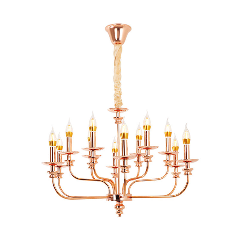 Candle-Style Living Room Pendant Chandelier Rose Gold 12 Lights - Rebooters