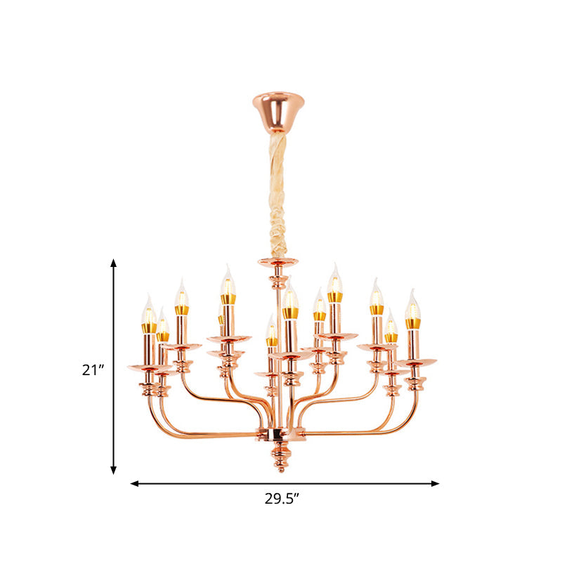 Candle-Style Living Room Pendant Chandelier Rose Gold 12 Lights - Rebooters