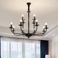 9 Lights Pendant Light Classic Candle Metal Hanging Chandelier in Black - Rebooters