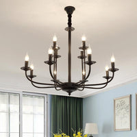 9 Lights Pendant Light Classic Candle Metal Hanging Chandelier in Black - Rebooters