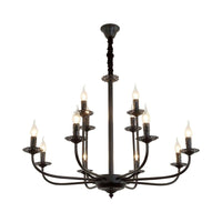 9 Lights Pendant Light Classic Candle Metal Hanging Chandelier in Black - Rebooters