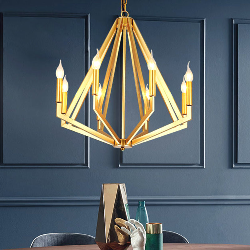 Gold 8 Lights Chandelier Light Fixture Traditional Metal Geometric Pendant Lamp - Rebooters