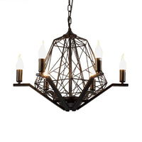 6 Lights Ceiling Light Traditional Candle Metal Hanging Chandelier in Black White Geometric Cage - Rebooters