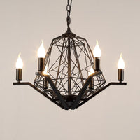 6 Lights Ceiling Light Traditional Candle Metal Hanging Chandelier in Black White Geometric Cage - Rebooters