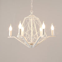 6 Lights Ceiling Light Traditional Candle Metal Hanging Chandelier in Black White Geometric Cage - Rebooters