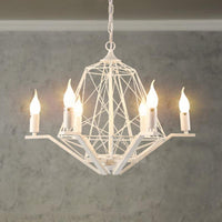 6 Lights Ceiling Light Traditional Candle Metal Hanging Chandelier in Black White Geometric Cage - Rebooters