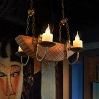 4 Bulbs Candle Chandelier Light Traditional Black Wood Fixture - Rebooters