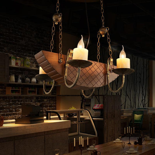 4 Bulbs Candle Chandelier Light Traditional Black Wood Fixture - Rebooters