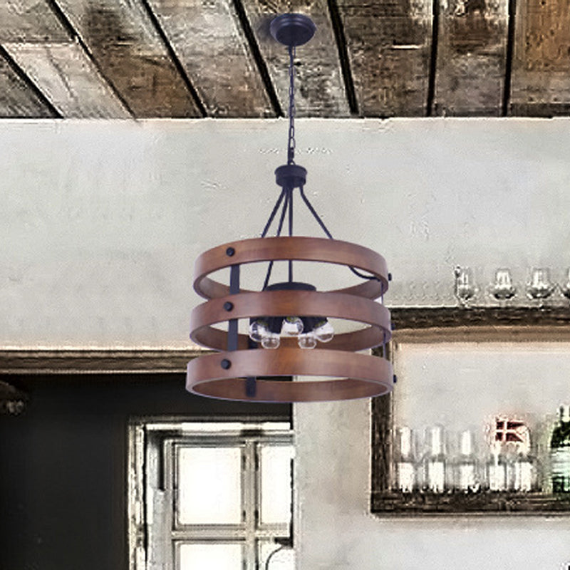 Brown 5 Heads Chandelier Lighting Rustic Wooden Lamp Dining Room - Rebooters